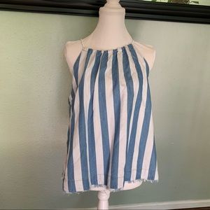 Mauve white and blue striped top